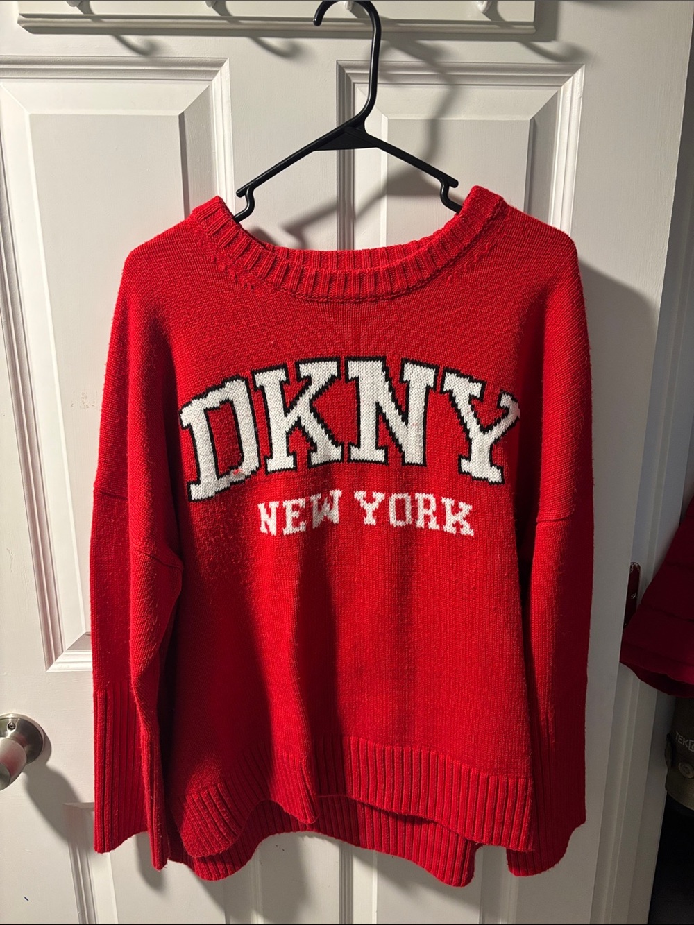 DKNY Red Crewneck Sweater with White Logo
